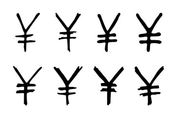 Hand drawn yen set Brush stroke doodle Single element for design