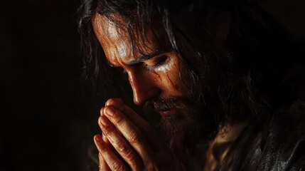 Jesus Christ praying in the darkness to the Father