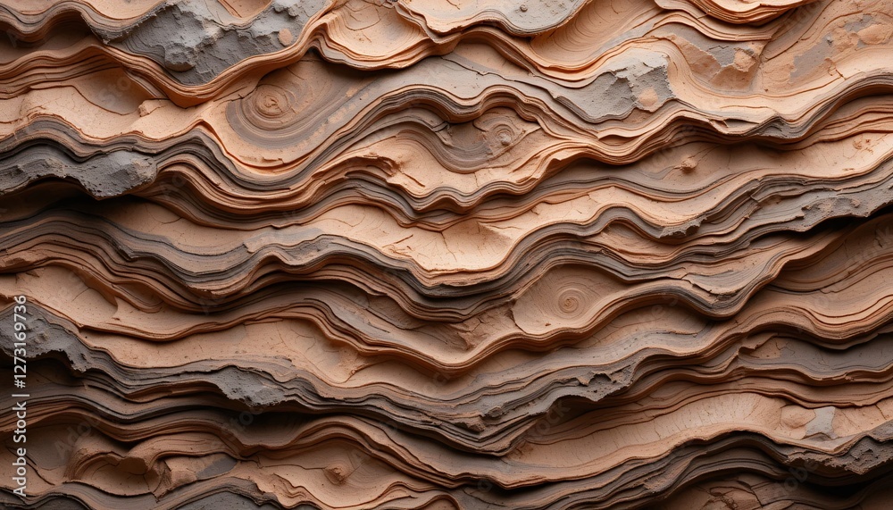 Poster wavy rock layers. natural sediment texture in light orange and gray. geological formation. abstract 