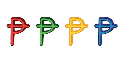 Hand drawn peseta currency symbol set Brush stroke doodle Single element for design