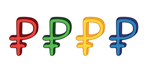 Hand drawn russian ruble currency symbol set Brush stroke doodle Single element for design