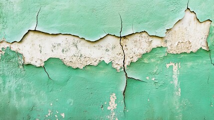 Obraz premium Peeling Paint, Cracked Wall Texture, Green and White Crackle, Peeling Surface