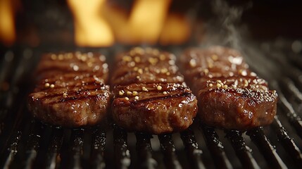 Sizzling Grilled Meat on a Barbecue with Perfect Grill Marks and Professional Lighting