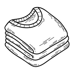 Rolled-Up T-Shirt. linear hand-drawn. Stroke drawing of several folded clothes. Vector illustration