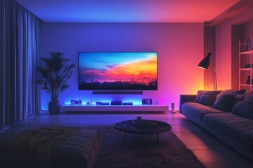 Modern Living Room with Vibrant Lighting