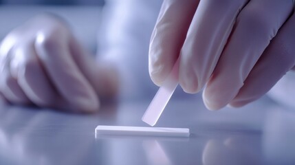 A blood glucose test strip being inserted into a glucose monitor. Featuring accuracy and precision