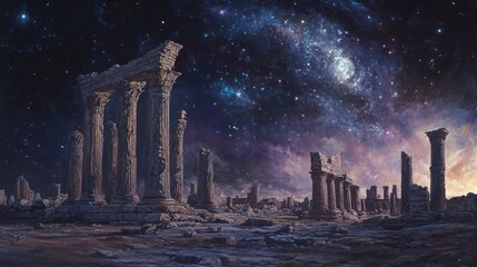 Fototapeta premium Ancient Ruins Under Starry Night Sky (2)