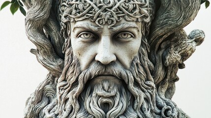 Obraz premium A god from the Slavic tradition, depicted with intricate nature symbols and a peaceful expression on a white background.