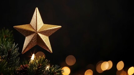Golden Star of Christmas Festive Season with Bokeh Lights Holiday Celebration Warm Glow Atmosphere