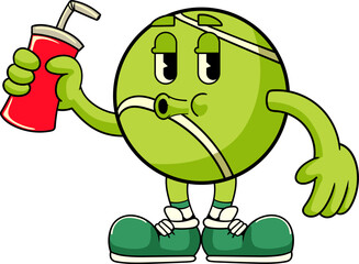 Tennis Ball holding Soda can mascot cartoon character Illustration