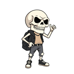 a skull emoji wearing a backpack and has a backpack on its back.