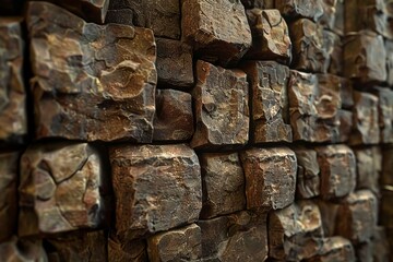 Fototapeta premium Old stone wall with irregular limestone bricks and weathered texture. Natural rock masonry with moss and lichen growth.