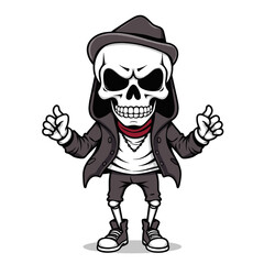 Skull emoji wearing a hat, scarf, and sneakers.