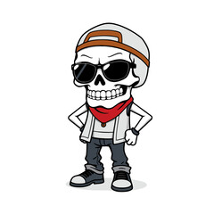 a skull emoji wearing sunglasses, a baseball cap, and a red bandana.