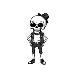 a skull emoji wearing a top hat, a leather jacket, and sneakers.