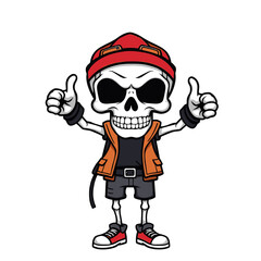 a skull emoji wearing a red hat, giving a thumbs up gesture, and a black belt.