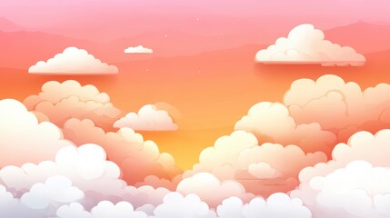 Fototapeta premium A serene digital illustration of fluffy clouds against a gradient sunset background, ideal for use in calming designs, digital art, or as a backdrop for inspirational quotes,