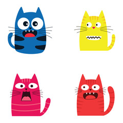Set of Colorful Adorable Naughty Cat Animal Cartoon Character with Humor Happy Expression