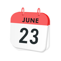 23th June daily calendar icon template. June 23 day calendar design. Single day calendar in vector illustration flat style.