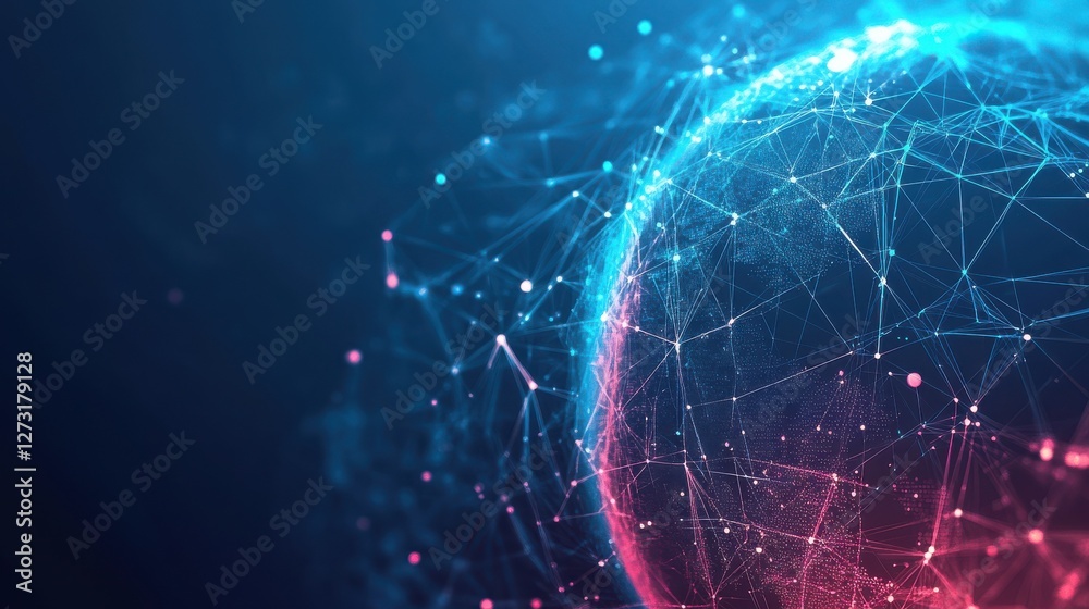 Poster technology image of globe. abstract polygonal shapes. background with connecting dots and lines. gra