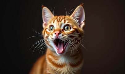 Naklejka premium A lively orange tabby cat with an expressive face, capturing curiosity and playfulness. Perfect for pet-related content and animal lover themes.