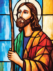 Obraz premium Spiritual reflection stained glass artwork depicting jesus in vibrant colors for religious design and inspiration