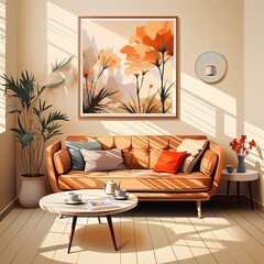 Sleek Modern Living Room with Geometric Patterns and Stylish Furniture