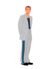 Stylish man vector illustration. Handsome guy wearing trendy modern street style outfit walking. Street fashion men concept. Cartoon male character isolated