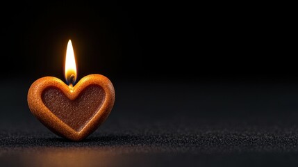 Heart Shaped Candle Burning Brightly In The Dark Symbolizing Love And Hope Against Black Background