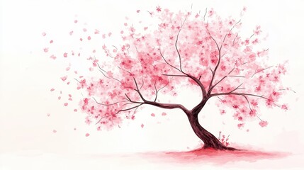 Fototapeta premium Watercolor Cherry blossom blooming flower,Sakura tree or forest side view,Cherry tree spring flower background,elements for environment and garden,botanical in spring season.