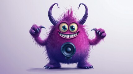 Fototapeta premium Cartoon Character Funny Monster Isolated on Grey Gradient Background. Speaker. Vector EPS 10.