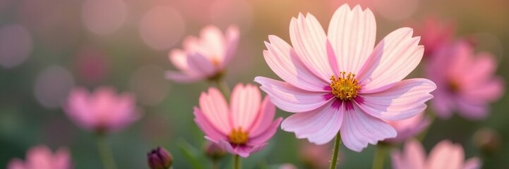Obraz premium Soft pink hues on pale white petals, delicate cosmos flower, nature, bloom