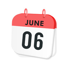 6th June daily calendar icon template. June 6 day calendar design. Single day calendar in vector illustration flat style.