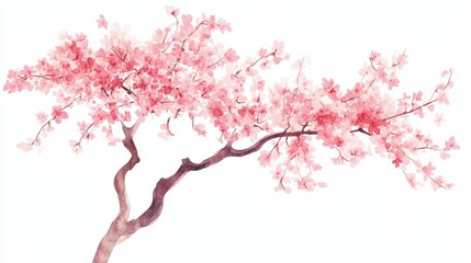 Fototapeta premium Watercolor Cherry blossom blooming flower,Sakura tree or forest side view,Cherry tree spring flower background,elements for environment and garden,botanical in spring season.