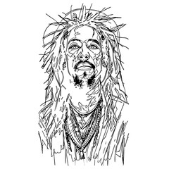  Iconic Reggae Portrait – Artistic Ink Sketch of Dreadlocked Musician