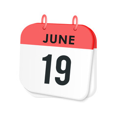 19th June daily calendar icon template. June 19 day calendar design. Single day calendar in vector illustration flat style.