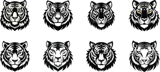 Minimalist Black Tiger Head Silhouette Vector Illustration