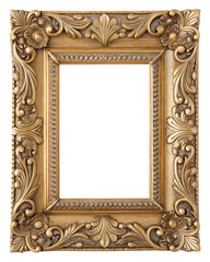 Vintage golden photo frame, Antique carved gilded frame isolated on white background. Vintage golden rectangle frame for photo.