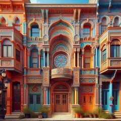 Fototapeta premium Uses vibrant colors on building exteriors to create visual impac