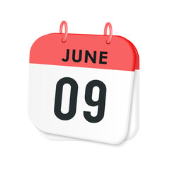 9th June daily calendar icon template. June 9 day calendar design. Single day calendar in vector illustration flat style.