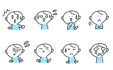 様々な表情の男性のセット　驚く・焦る・笑う・泣く