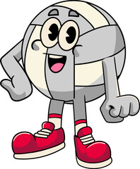 Standing Volleyball Sport mascot cartoon character in Vintage Style