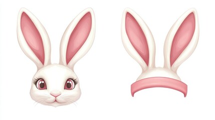 Fototapeta premium Bunny ears mask. Easter rabbit costume photo booth isolated vector set. Illustration of easter rabbit ear costume headband