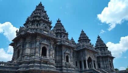 An Elaborate Stone Temple Under a Blue Sky