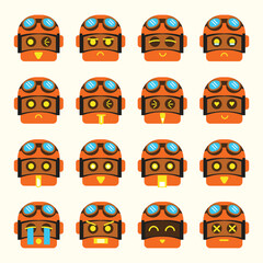 a classic pilot robot emoticon set for design element or emoji project