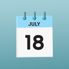 18th July daily calendar icon template. July 18 day calendar design. Single day calendar in vector illustration flat style.