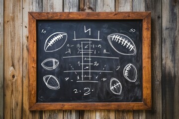 Football Play Strategy Drawn Out On A Chalk Board, 