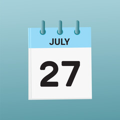 27th July daily calendar icon template. July 27 day calendar design. Single day calendar in vector illustration flat style.