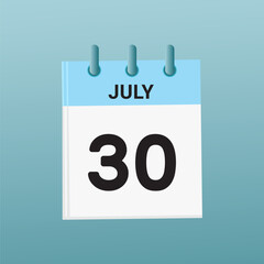 30th July daily calendar icon template. July 30 day calendar design. Single day calendar in vector illustration flat style.