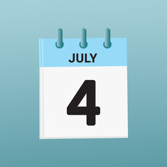 4th July daily calendar icon template. July 4 day calendar design. Single day calendar in vector illustration flat style.